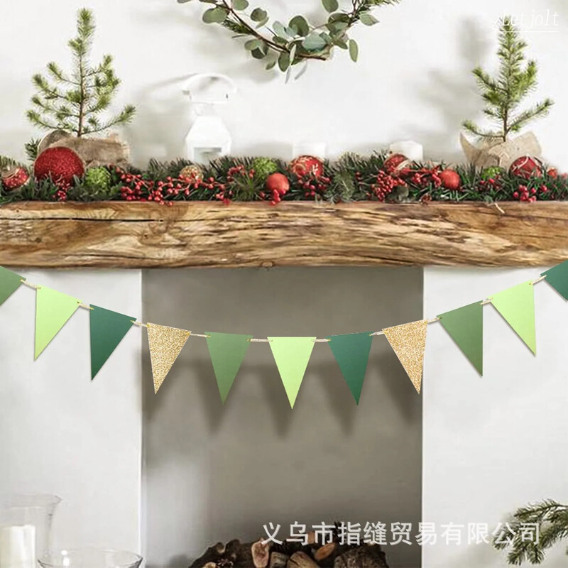 Zöld arany háromszög zászló zászló babazuhany esküvői parti dekoráció füzér Boldog baba 1. születésnapi partija színes transzparens dekoráció