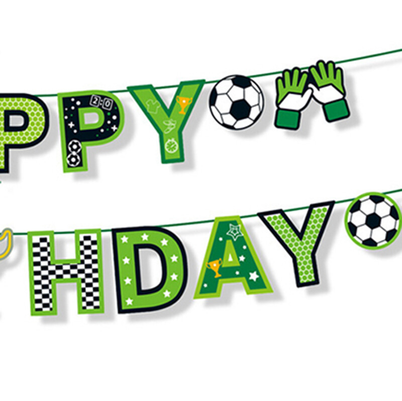 1 készlet Foci Boldog születésnapot Papír szalagfüzérek Iskola Sport Foci téma Gyerekek Fiú Születésnapi Party Sármány Zászló Babazuhany