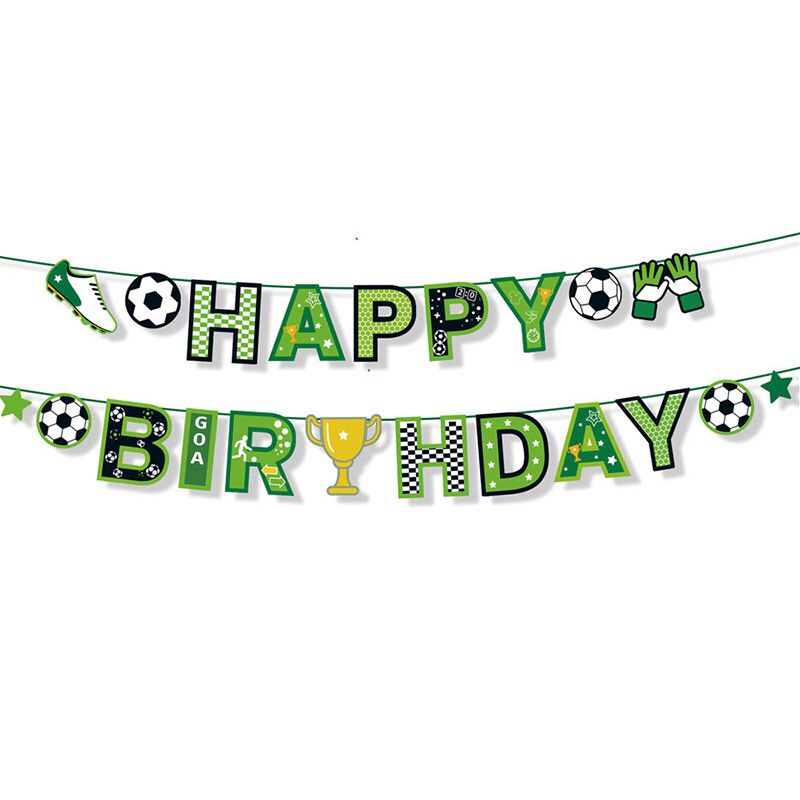 1 készlet Foci Boldog születésnapot Papír szalagfüzérek Iskola Sport Foci téma Gyerekek Fiú Születésnapi Party Sármány Zászló Babazuhany