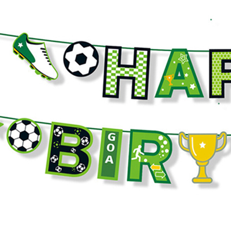 1 készlet Foci Boldog születésnapot Papír szalagfüzérek Iskola Sport Foci téma Gyerekek Fiú Születésnapi Party Sármány Zászló Babazuhany