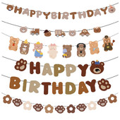 Rajzfilm Baby Bear Függő Banner Születésnapi Levél Zászló Autó Medve Mancs Füzér Boldog Gyerek Születésnapi Party dekoráció Babazuhany