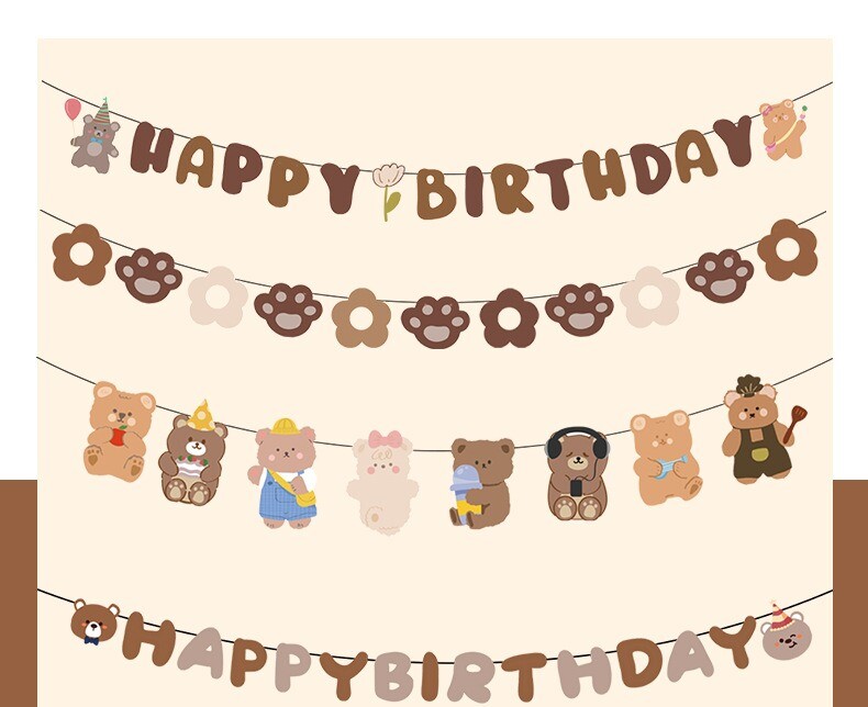 Rajzfilm Baby Bear Függő Banner Születésnapi Levél Zászló Autó Medve Mancs Füzér Boldog Gyerek Születésnapi Party dekoráció Babazuhany