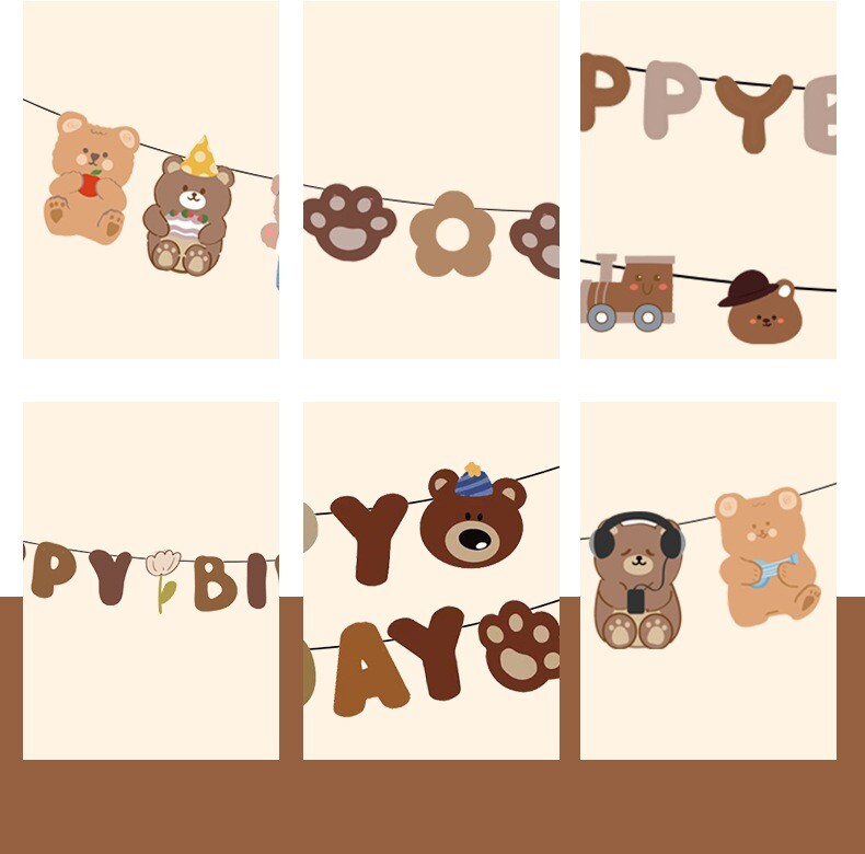 Rajzfilm Baby Bear Függő Banner Születésnapi Levél Zászló Autó Medve Mancs Füzér Boldog Gyerek Születésnapi Party dekoráció Babazuhany