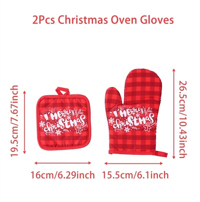 Kalėdinės mikrobangų krosnelės pirštinės Virtuvė Apsaugos nuo nuplikimo kepimo pirštinės Izoliuotas aukštai temperatūrai atsparių orkaitės pirštinių rinkinys