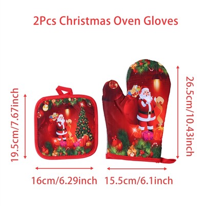 Kalėdinės mikrobangų krosnelės pirštinės Virtuvė Apsaugos nuo nuplikimo kepimo pirštinės Izoliuotas aukštai temperatūrai atsparių orkaitės pirštinių rinkinys
