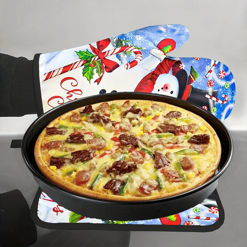 Kalėdinės mikrobangų krosnelės pirštinės Virtuvė Apsaugos nuo nuplikimo kepimo pirštinės Izoliuotas aukštai temperatūrai atsparių orkaitės pirštinių rinkinys