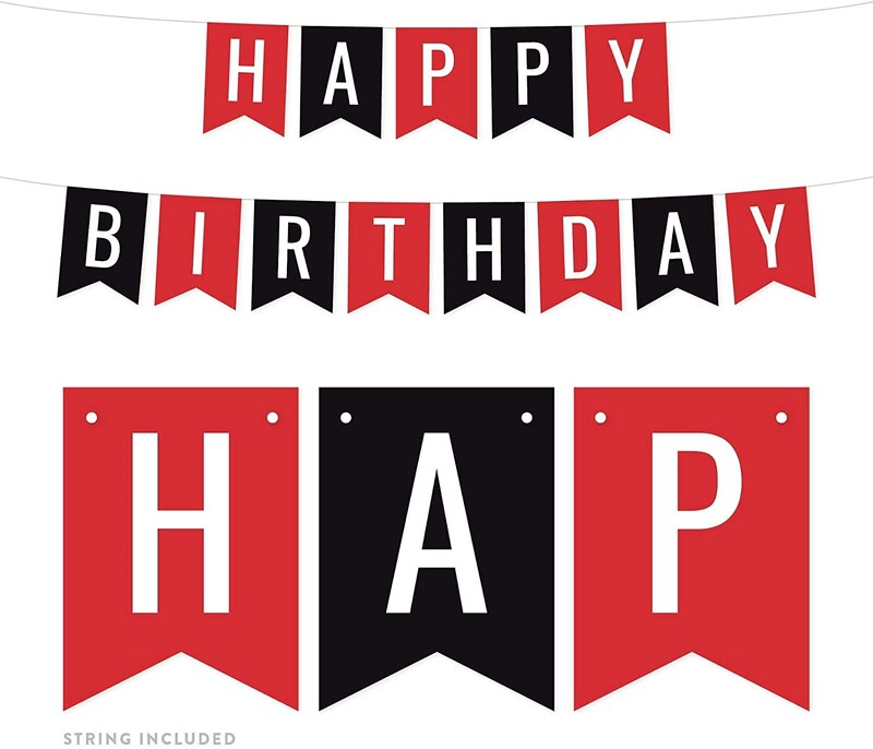 Függő zászlós transzparens partidíszek Piros fekete Boldog születésnapot 1 csomag kb. 5 láb katicabogár lányok Miki témájú dekoráció