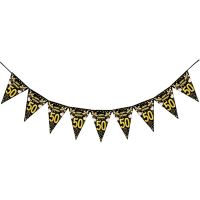 Boldog születésnapot díszítő szalag fekete-arany Boldog 18. 30. 40. 50. 60. születésnapot zászló buli dekorációs kellékek