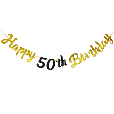 Boldog születésnapot díszítő szalag fekete-arany Boldog 18. 30. 40. 50. 60. születésnapot zászló buli dekorációs kellékek