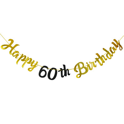 Boldog születésnapot díszítő szalag fekete-arany Boldog 18. 30. 40. 50. 60. születésnapot zászló buli dekorációs kellékek