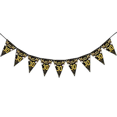 Boldog születésnapot díszítő szalag fekete-arany Boldog 18. 30. 40. 50. 60. születésnapot zászló buli dekorációs kellékek