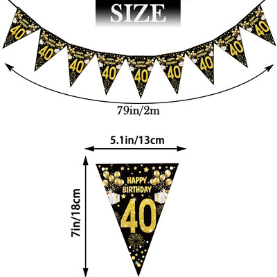 Boldog születésnapot díszítő szalag fekete-arany Boldog 18. 30. 40. 50. 60. születésnapot zászló buli dekorációs kellékek