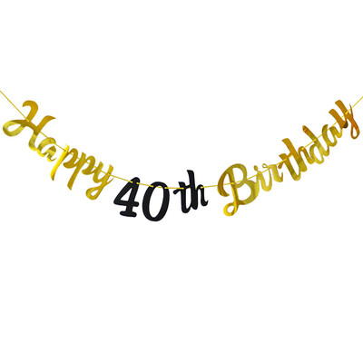 Boldog születésnapot díszítő szalag fekete-arany Boldog 18. 30. 40. 50. 60. születésnapot zászló buli dekorációs kellékek