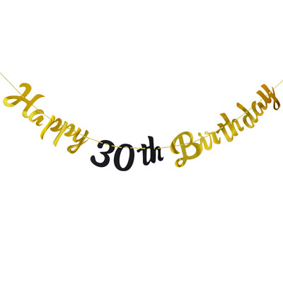 Boldog születésnapot díszítő szalag fekete-arany Boldog 18. 30. 40. 50. 60. születésnapot zászló buli dekorációs kellékek