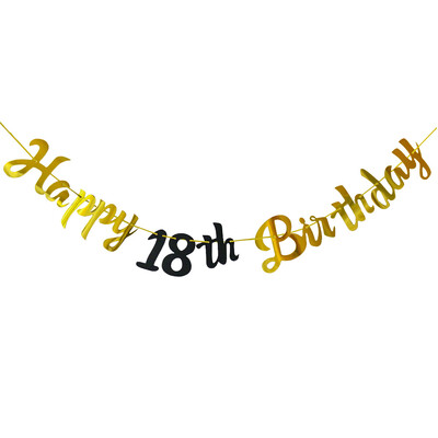 Boldog születésnapot díszítő szalag fekete-arany Boldog 18. 30. 40. 50. 60. születésnapot zászló buli dekorációs kellékek