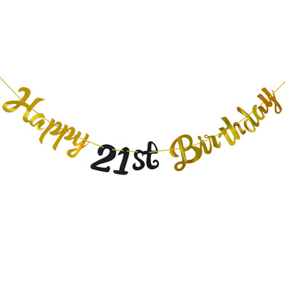 Boldog születésnapot díszítő szalag fekete-arany Boldog 18. 30. 40. 50. 60. születésnapot zászló buli dekorációs kellékek