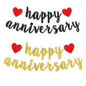 Boldog évfordulós zászló Arany csillogó szív sármány zászló esküvői évfordulós party dekorációs kellékekhez