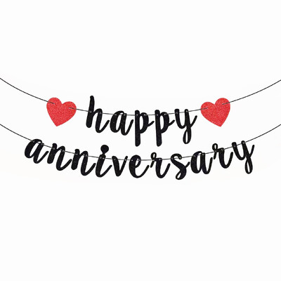 Boldog évfordulós zászló Arany csillogó szív sármány zászló esküvői évfordulós party dekorációs kellékekhez