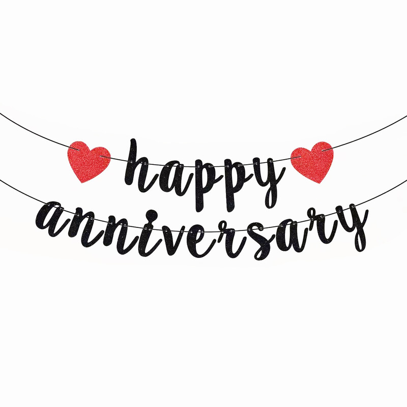 Boldog évfordulós zászló Arany csillogó szív sármány zászló esküvői évfordulós party dekorációs kellékekhez