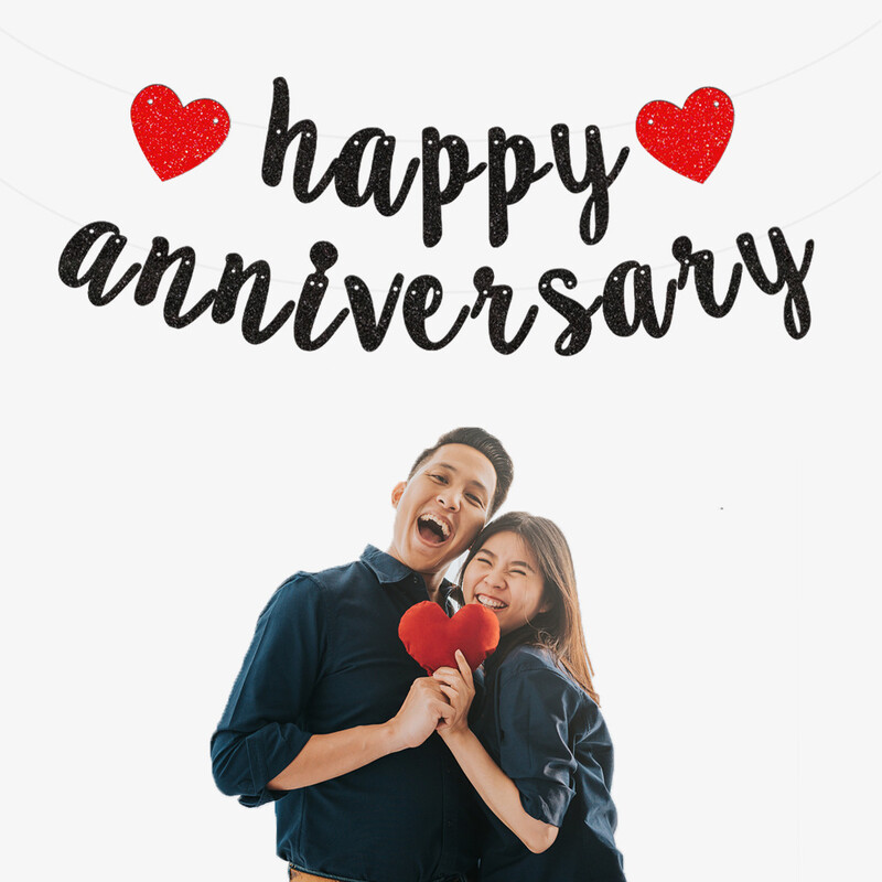 Boldog évfordulós zászló Arany csillogó szív sármány zászló esküvői évfordulós party dekorációs kellékekhez