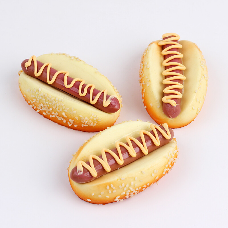 Puha PU szimulációs élelmiszermodell Erős kolbász reklám kellékek hot dog boltban, kenyérminta