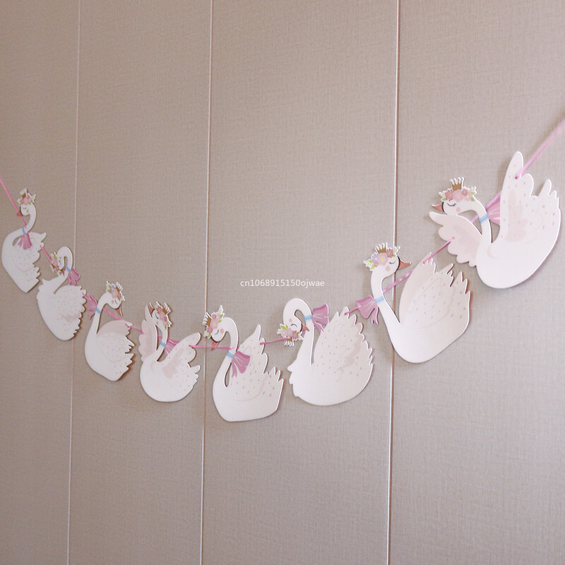 Fehér hattyú-füzér zászlósármány Rózsaszín fehér esküvői dekoráció otthonra Születésnapi parti kellékek Babazuhany lányok dekorációs buli