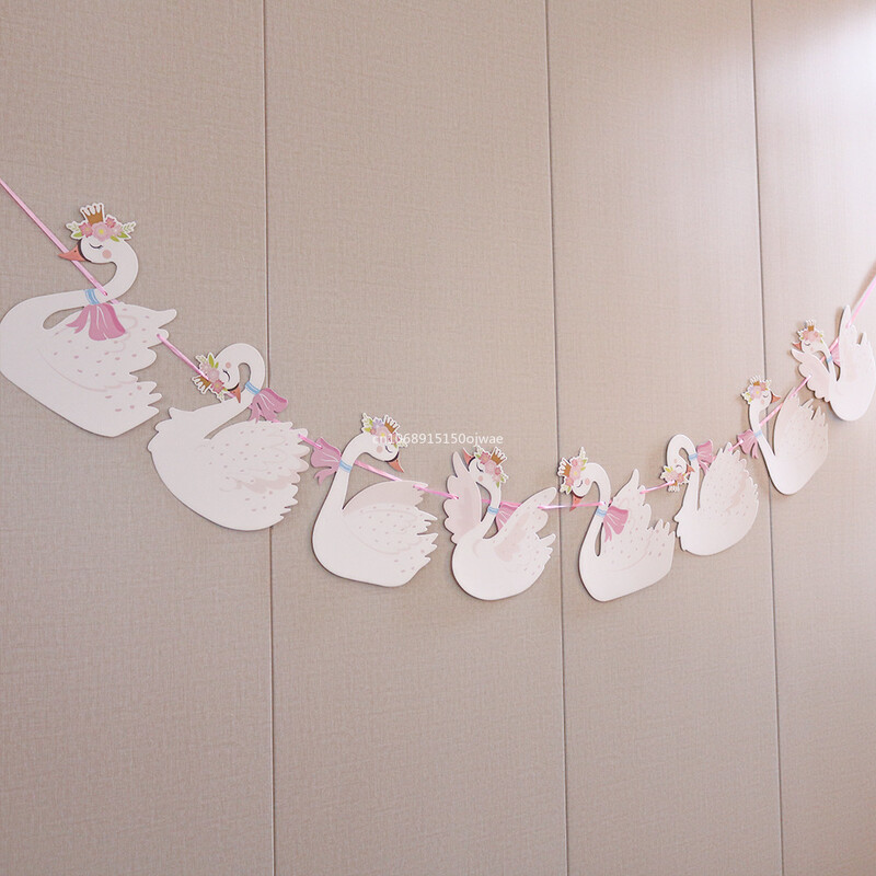 Fehér hattyú-füzér zászlósármány Rózsaszín fehér esküvői dekoráció otthonra Születésnapi parti kellékek Babazuhany lányok dekorációs buli