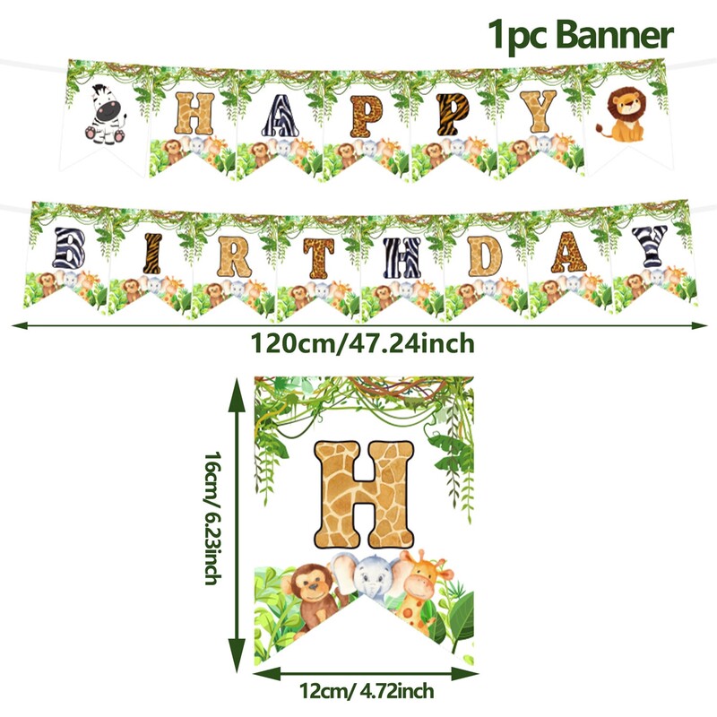 Erdei állatok születésnapi szalaghirdetés dzsungel szafari gyerekeknek egy 1. születésnapi szalaghirdetés majom zsiráf Boldog születésnapi parti dekoráció Függő zászlók
