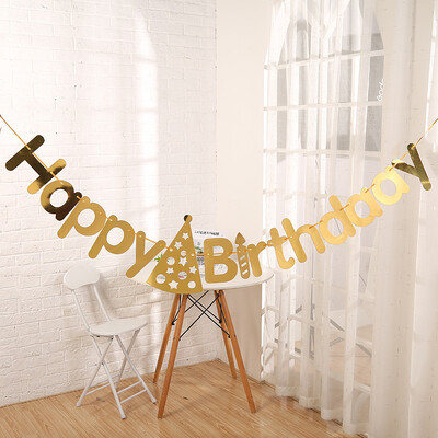 Boldog születésnapot húzza zászló forró arany és ezüst sármány születésnapi levél húzza virág transzparens party dekoráció baba zuhany