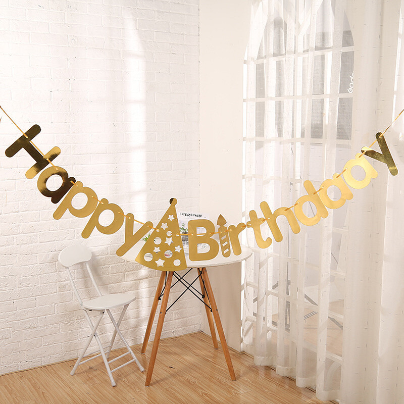 Boldog születésnapot húzza zászló forró arany és ezüst sármány születésnapi levél húzza virág transzparens party dekoráció baba zuhany