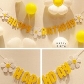 New Baby Shower Százszorszép Boldog Születésnapot Banner Fehér Virágos Zászlótábla Girland Dekoráció Boldog Születésnapot Születésnapot Születésnappal Sárga F7D5