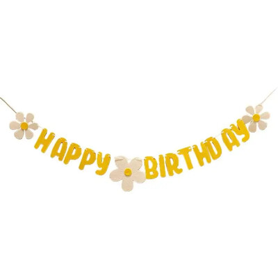 New Baby Shower Százszorszép Boldog Születésnapot Banner Fehér Virágos Zászlótábla Girland Dekoráció Boldog Születésnapot Születésnapot Születésnappal Sárga F7D5