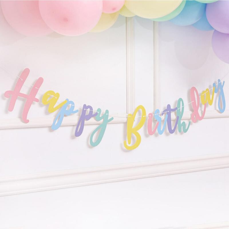 Boldog születésnapot Banner Pasztell Macaron Színes betűk Füzér gyerekeknek Baba Felnőttek Háziállatok Születésnapi parti dekorációk Kellékek