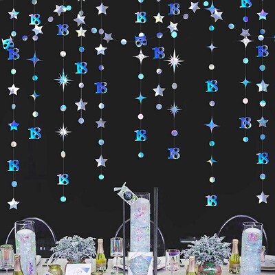 13Ft Irizáló 10. 13. Boldog születésnapi díszek 10. számú körpontos csillogó csillagfüzér függő streamer 10. évfordulója