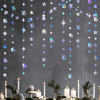 13Ft Irizáló 10. 13. Boldog születésnapi díszek 10. számú körpontos csillogó csillagfüzér függő streamer 10. évfordulója