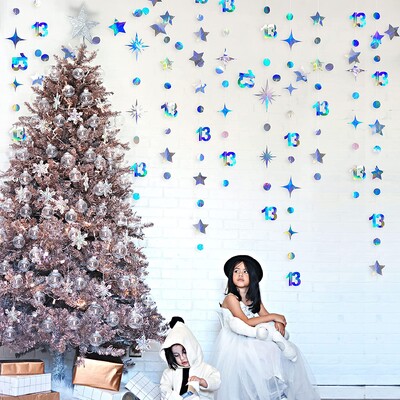 13Ft Irizáló 10. 13. Boldog születésnapi díszek 10. számú körpontos csillogó csillagfüzér függő streamer 10. évfordulója