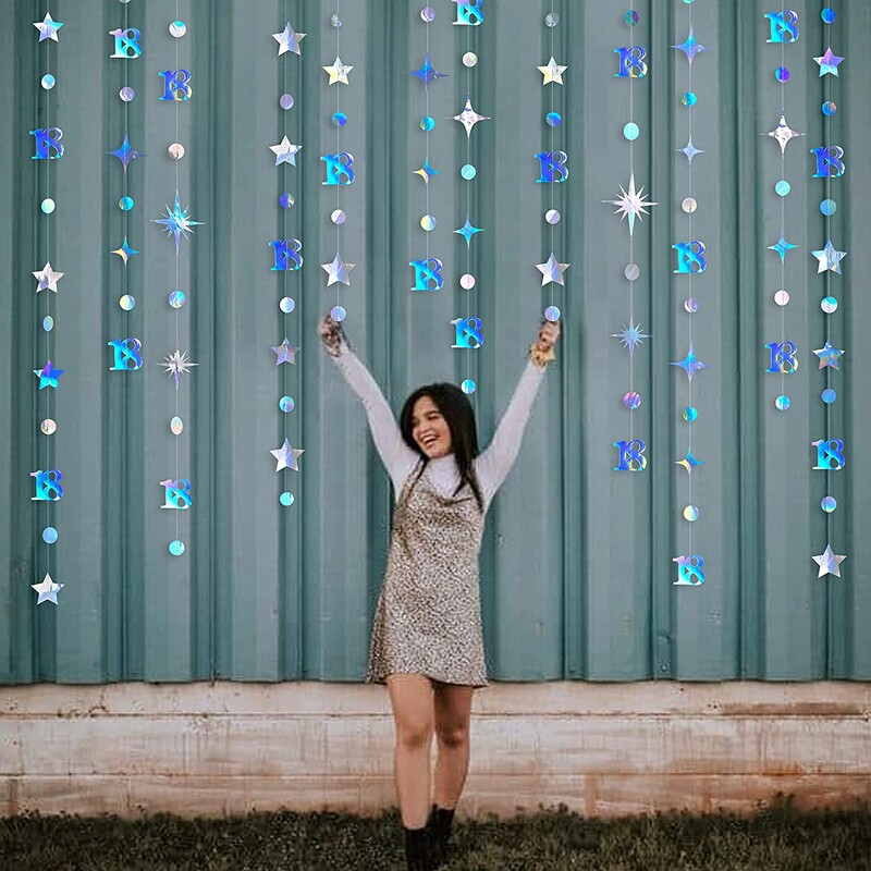 13Ft Irizáló 10. 13. Boldog születésnapi díszek 10. számú körpontos csillogó csillagfüzér függő streamer 10. évfordulója