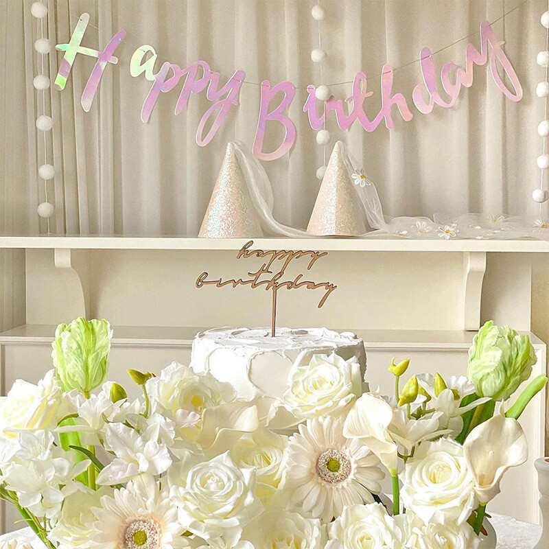 Script Világoslila Boldog születésnapot Zászló Babazuhany Rózsaszín Művészeti Garland Arany Ezüst Banner Bakdros Dekoráció