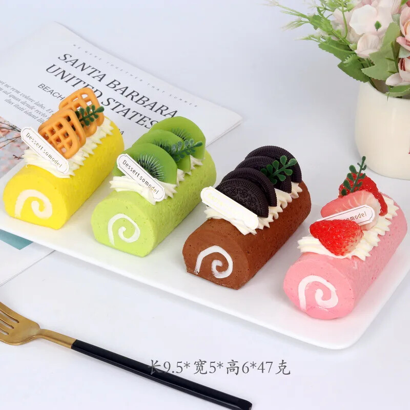 Mesterséges torta hosszú svájci tojástekercs desszert modell ablak kellékek valósághű ételszimuláció otthoni dekoráció lövöldözős kellékek