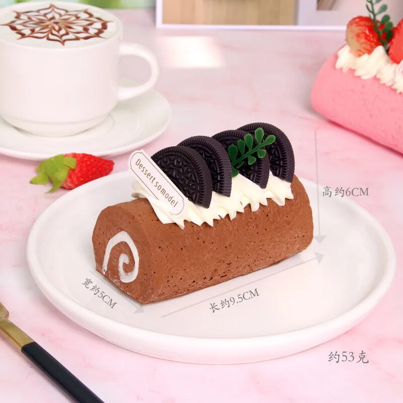 Mesterséges torta hosszú svájci tojástekercs desszert modell ablak kellékek valósághű ételszimuláció otthoni dekoráció lövöldözős kellékek