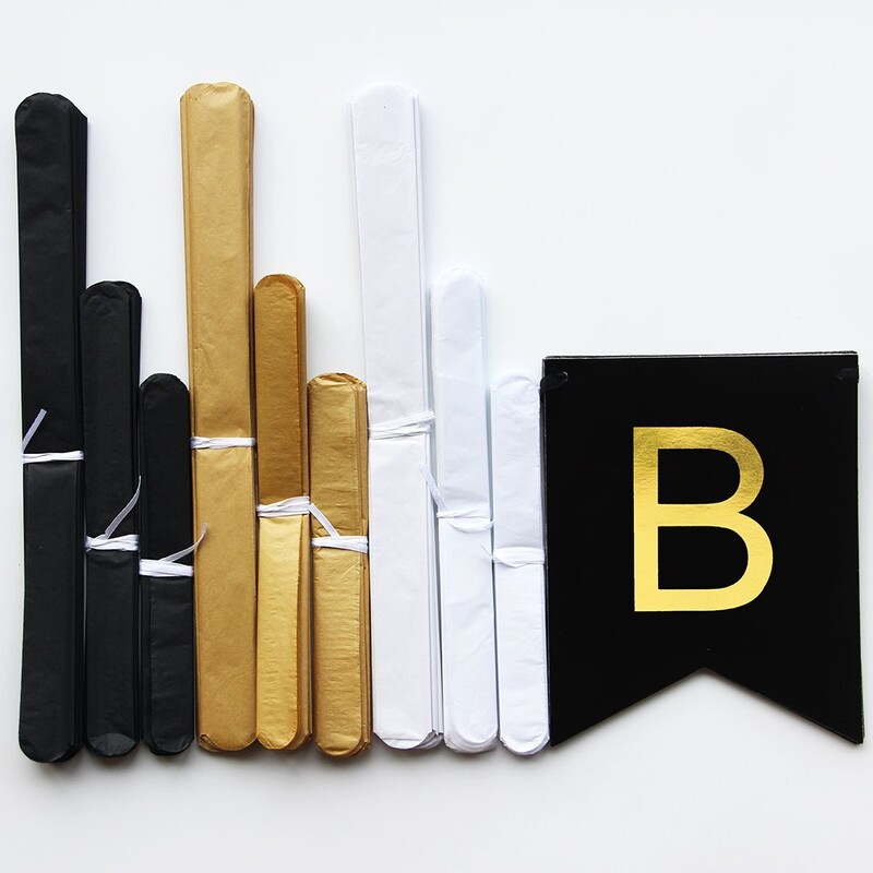 Boldog születésnapot zászló sármány fekete zászló Arany levél 9 db-os selyempapír készlet, virágfüzér születésnapi parti dekorációhoz