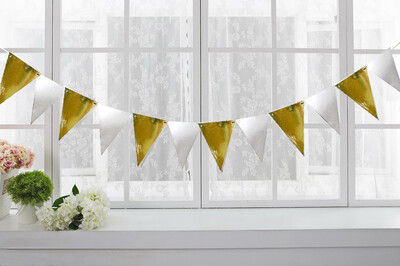 5 méteres fekete arany papír zászlók transzparens papír füzér zászló újévi esküvői babaváró születésnapi kerti sátor dekoráció