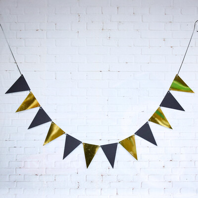 5 méteres fekete arany papír zászlók transzparens papír füzér zászló újévi esküvői babaváró születésnapi kerti sátor dekoráció