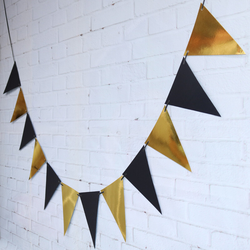 5 méteres fekete arany papír zászlók transzparens papír füzér zászló újévi esküvői babaváró születésnapi kerti sátor dekoráció