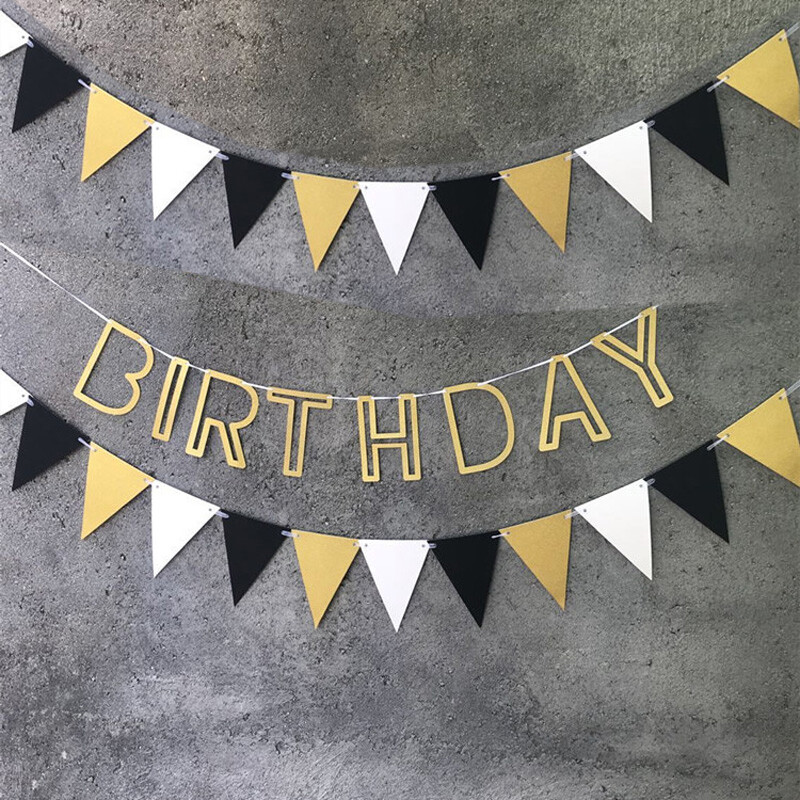 5 méteres fekete arany papír zászlók transzparens papír füzér zászló újévi esküvői babaváró születésnapi kerti sátor dekoráció