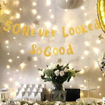 Честит рожден ден Висящ флаг Банер 40 50th Gold Flag Bunting Garland Banner Birthday Party Decor Възрастни Консумативи за домашно парти