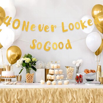 Честит рожден ден Висящ флаг Банер 40 50th Gold Flag Bunting Garland Banner Birthday Party Decor Възрастни Консумативи за домашно парти