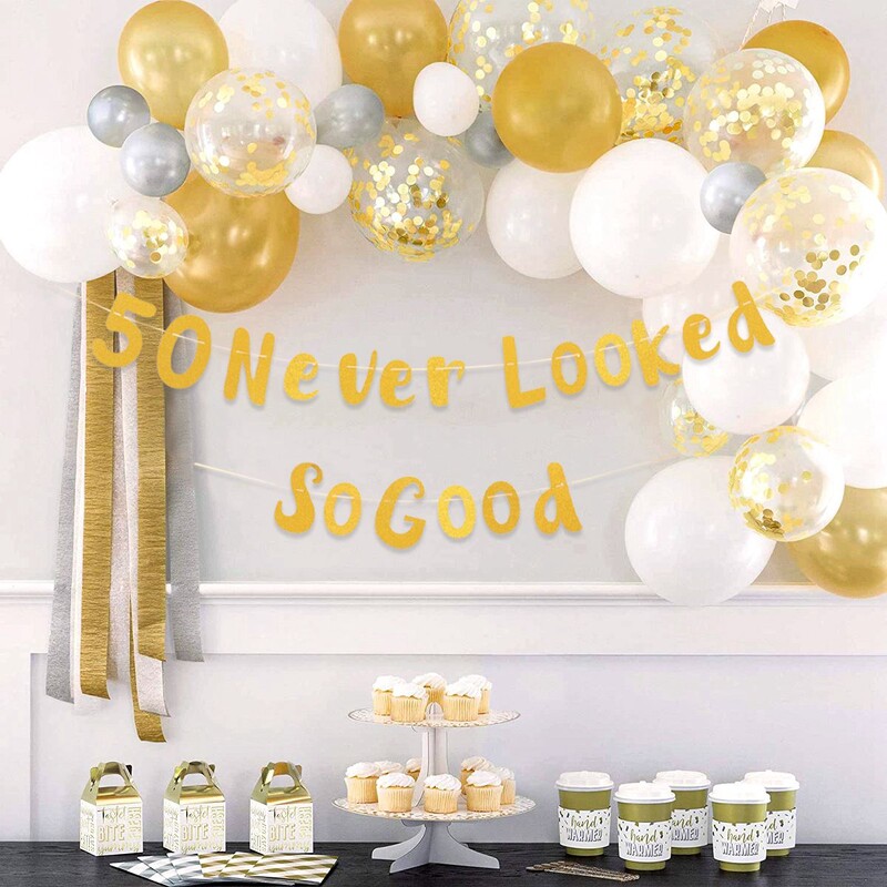 Boldog születésnapot függő zászló zászló 40 50. arany zászló sármány füzér zászló Születésnapi parti dekoráció felnőtteknek otthoni parti kellékek