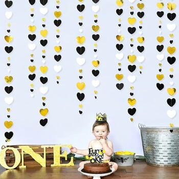 Μαύρο χρυσό 13 ποδών Λευκή Βίβλος Love Heart Garlands Hanging Streamers Happy Birthday Banner for Anniversary bride to be Decorations