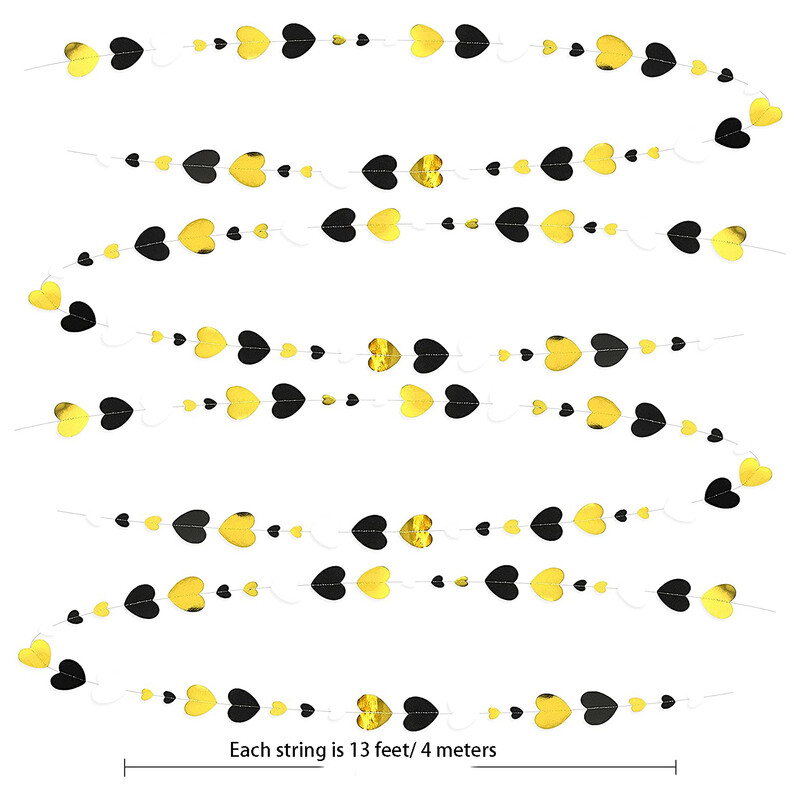 13 láb fekete arany fehér papír szerelmes szív füzérek függő szalagok Boldog születésnapot zászló az évfordulós menyasszonynak, hogy dekoráció legyen